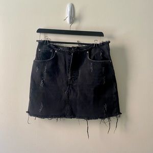 Black denim mini skirt